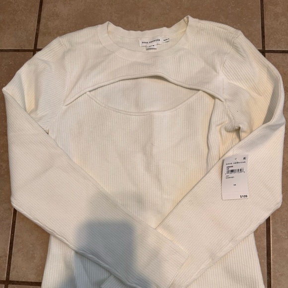 Good American Tops - Good American Knit Cut-Out Ivory Top